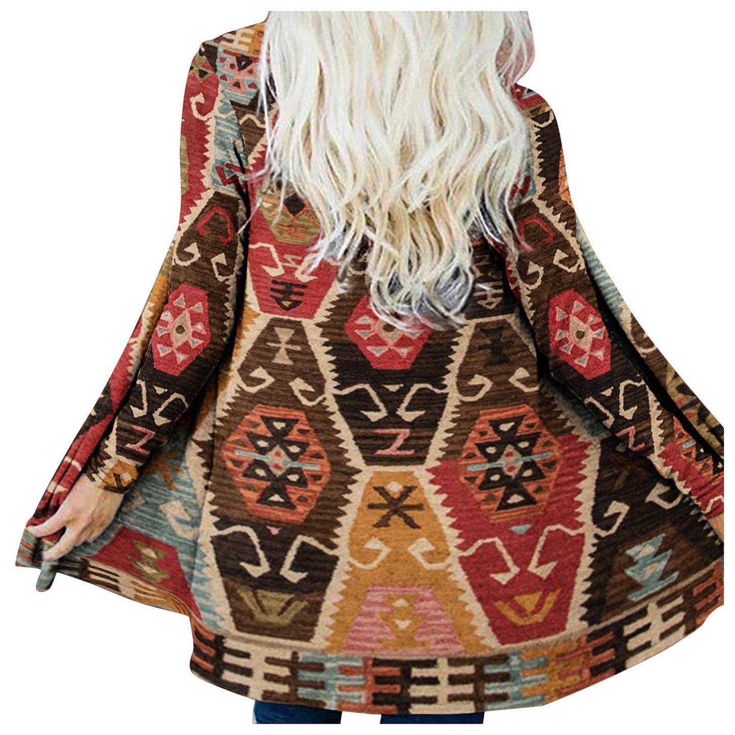 Women‘s Cardigan Fashionable Geometric Aztec Print Western Ethnic Jacket Long Sleeve Coat Female Autumn Winter Plus Size Clothes