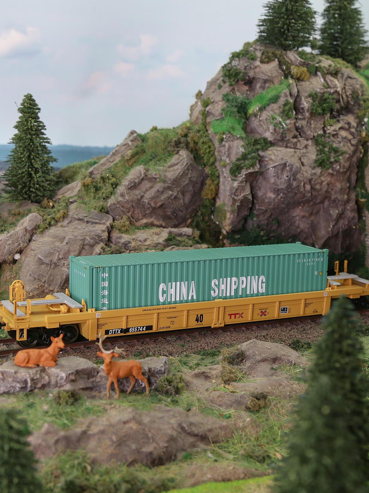 Evemodel 3pcs HO Scale 40' Well Car 1:87 40ft Depressed Center Flat Car Model Railway Wagon Freight Car C8749