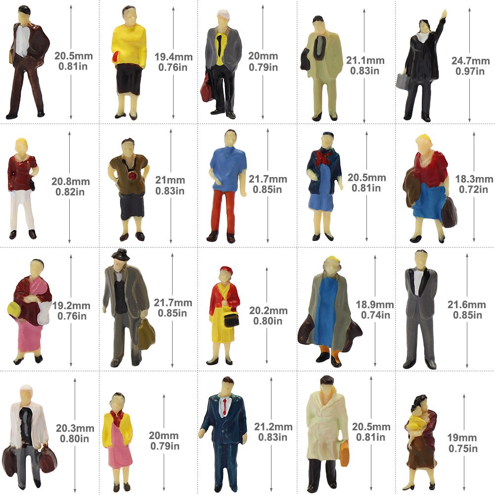 40pcs HO Scale 1:87 Standing People Figures Passengers 20 Different Poses Model Railway Layout P8712