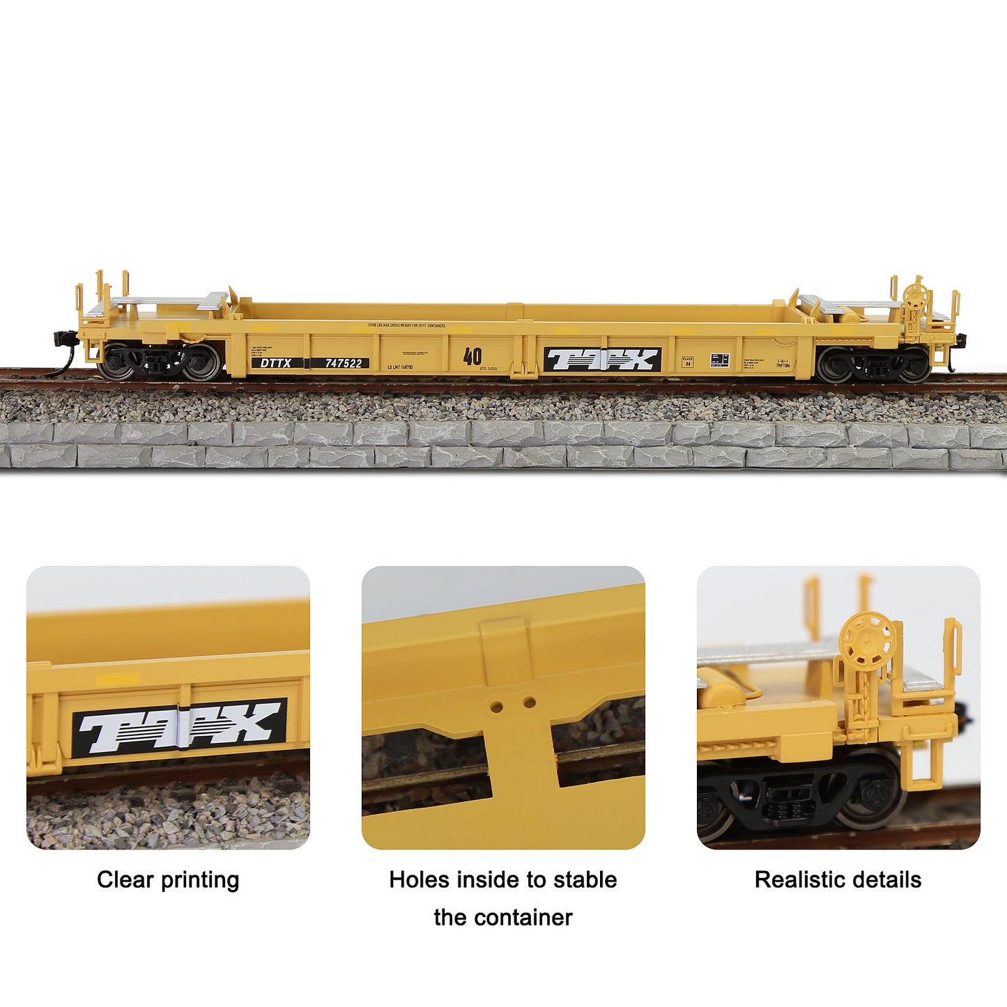 Evemodel 3pcs HO Scale 40' Well Car 1:87 40ft Depressed Center Flat Car Model Railway Wagon Freight Car C8749