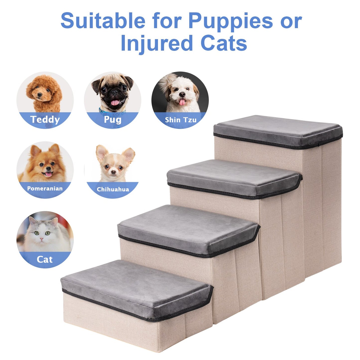 MEWOOFUN Foldable Dog Stairs for Small Dogs 4-Tier Dog Steps for High Bed Couch Pet Stair Hold Up to 22 Lbs Small Medium Dogs