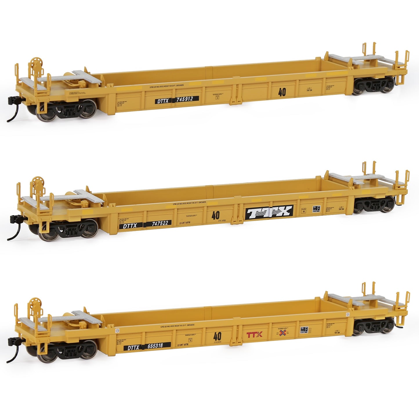 Evemodel 3pcs HO Scale 40' Well Car 1:87 40ft Depressed Center Flat Car Model Railway Wagon Freight Car C8749