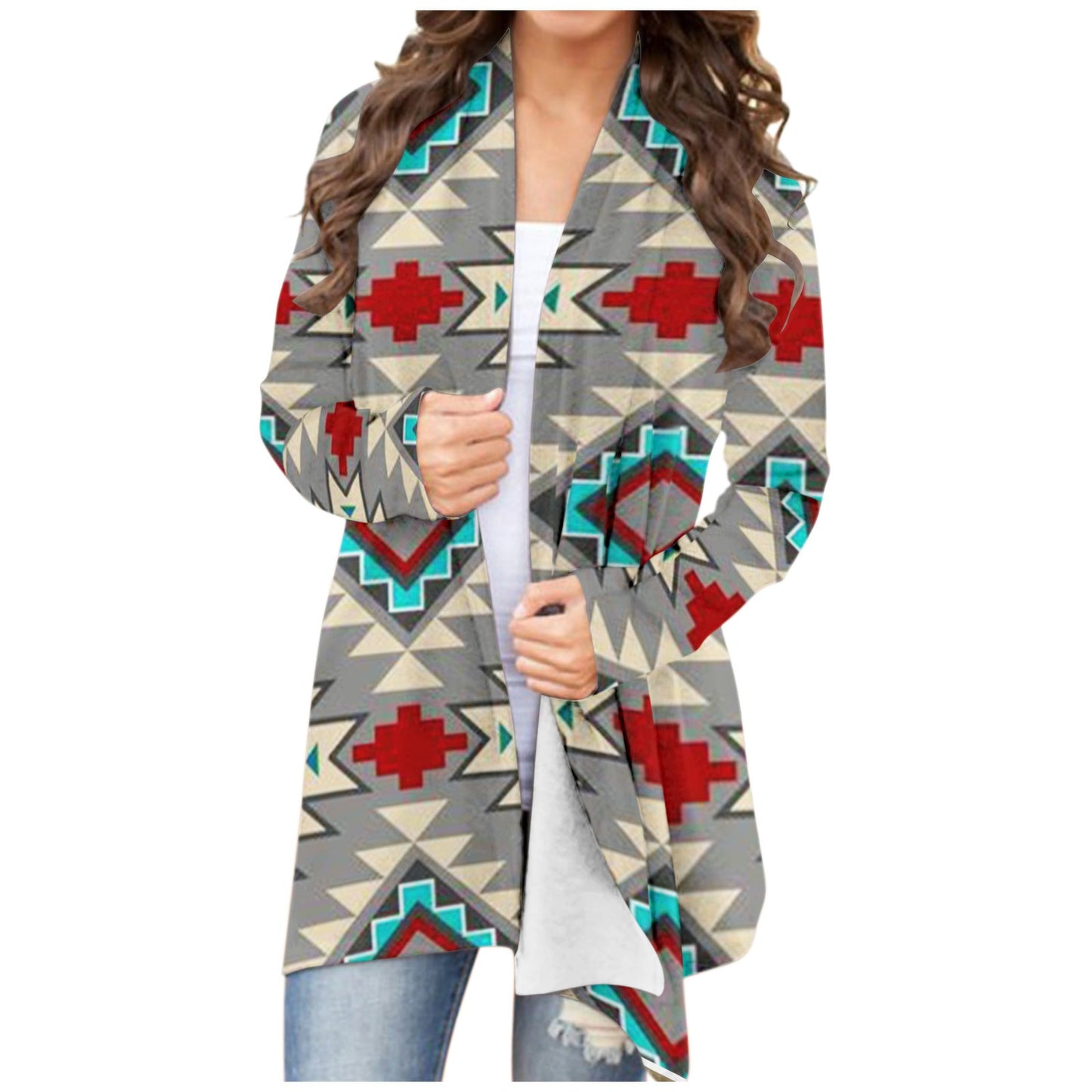 Women‘s Cardigan Fashionable Geometric Aztec Print Western Ethnic Jacket Long Sleeve Coat Female Autumn Winter Plus Size Clothes