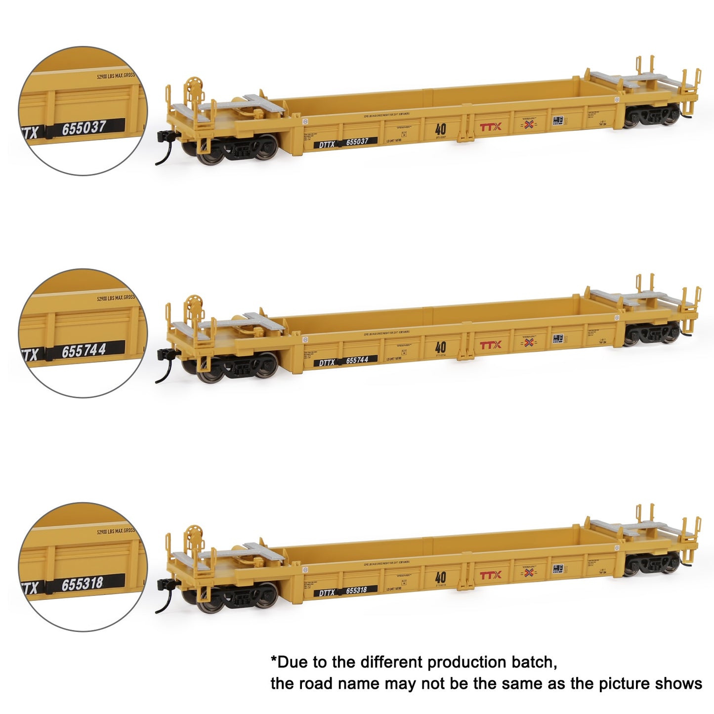 Evemodel 3pcs HO Scale 40' Well Car 1:87 40ft Depressed Center Flat Car Model Railway Wagon Freight Car C8749