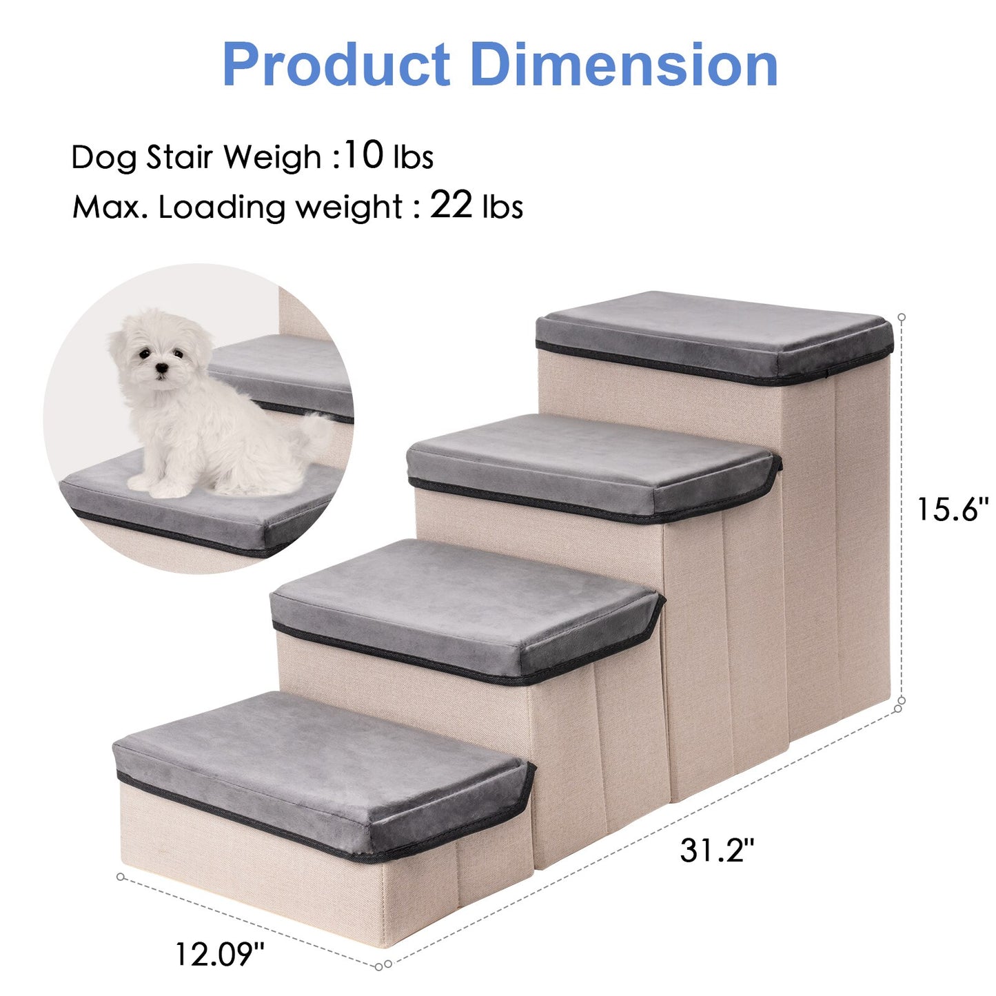 MEWOOFUN Foldable Dog Stairs for Small Dogs 4-Tier Dog Steps for High Bed Couch Pet Stair Hold Up to 22 Lbs Small Medium Dogs