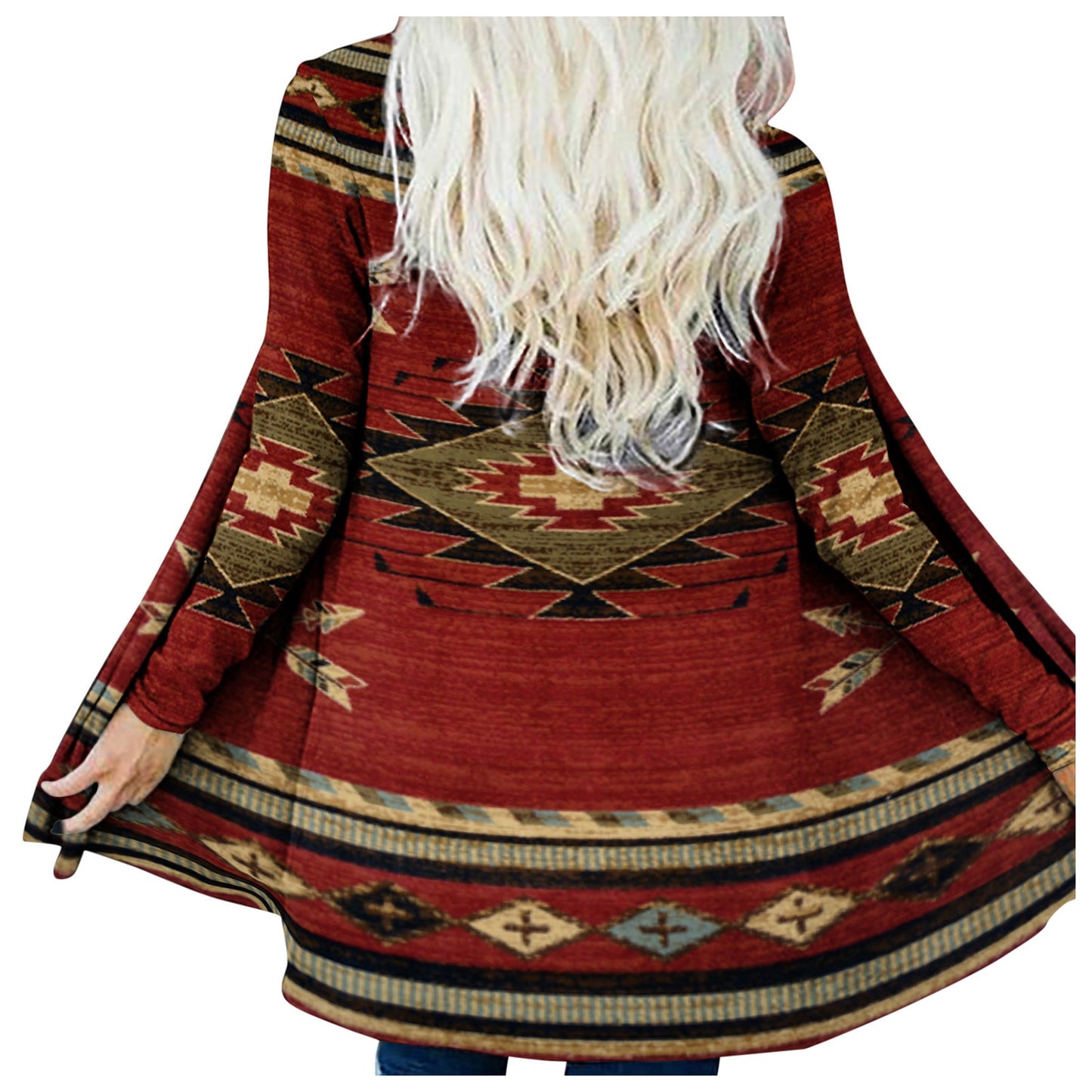 Women‘s Cardigan Fashionable Geometric Aztec Print Western Ethnic Jacket Long Sleeve Coat Female Autumn Winter Plus Size Clothes