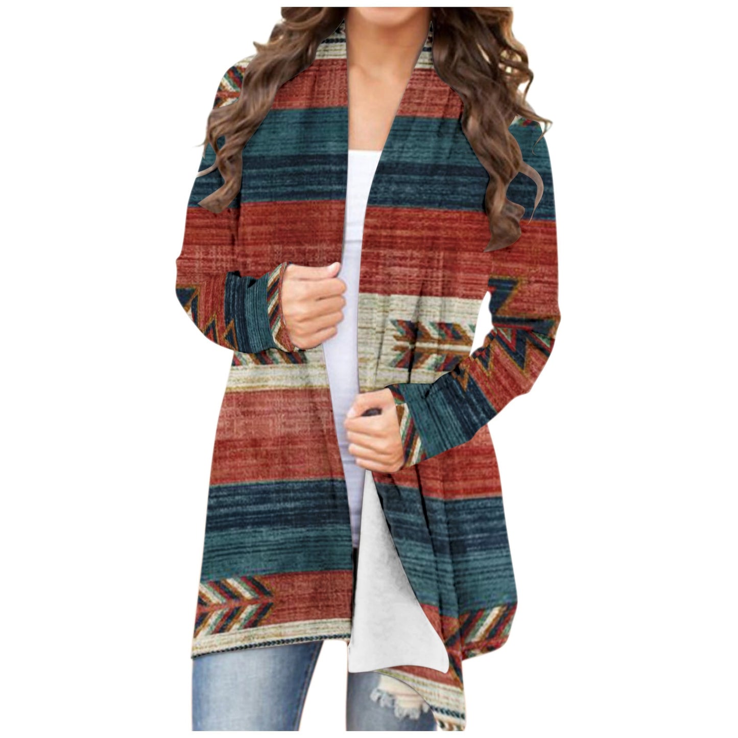 Women‘s Cardigan Fashionable Geometric Aztec Print Western Ethnic Jacket Long Sleeve Coat Female Autumn Winter Plus Size Clothes