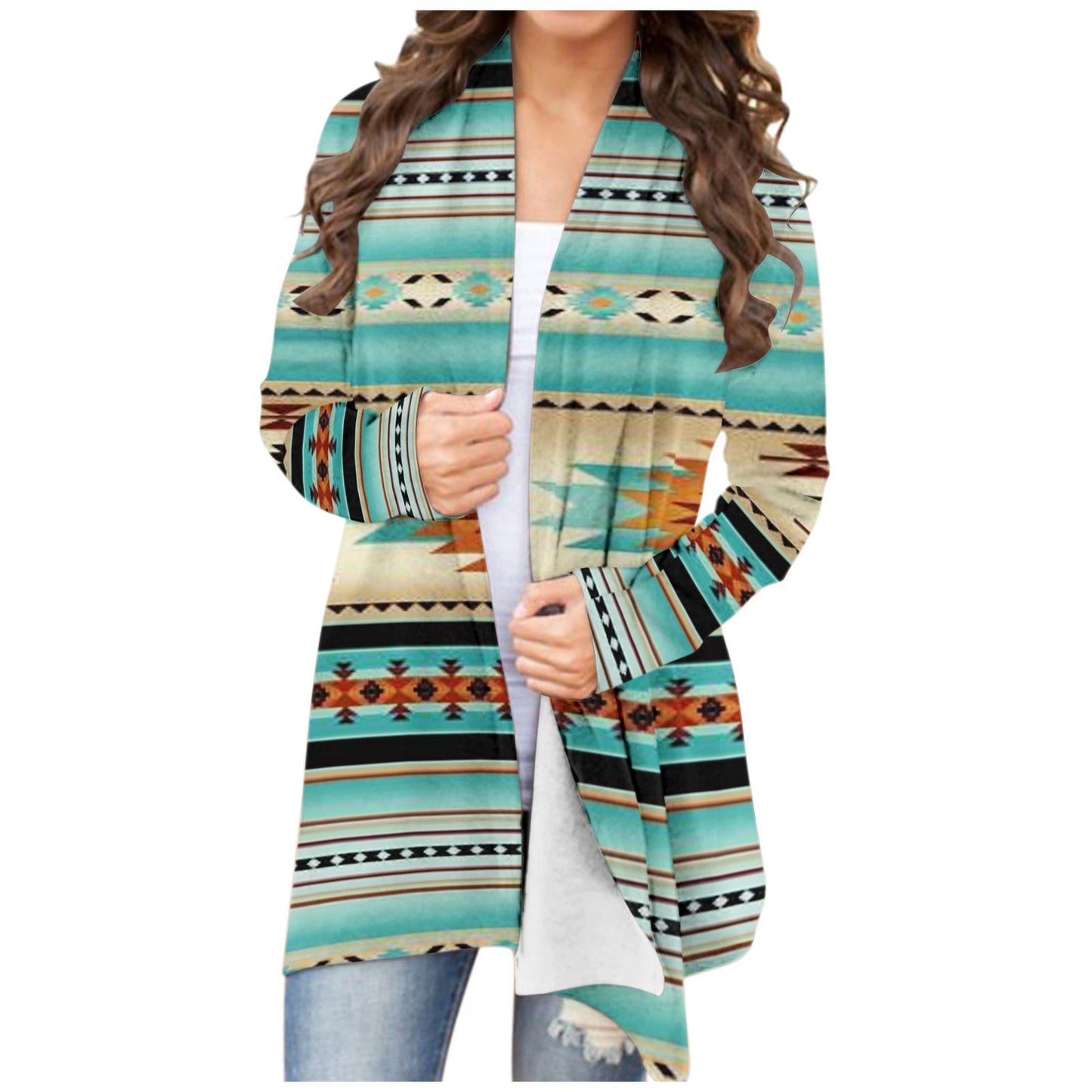 Women‘s Cardigan Fashionable Geometric Aztec Print Western Ethnic Jacket Long Sleeve Coat Female Autumn Winter Plus Size Clothes