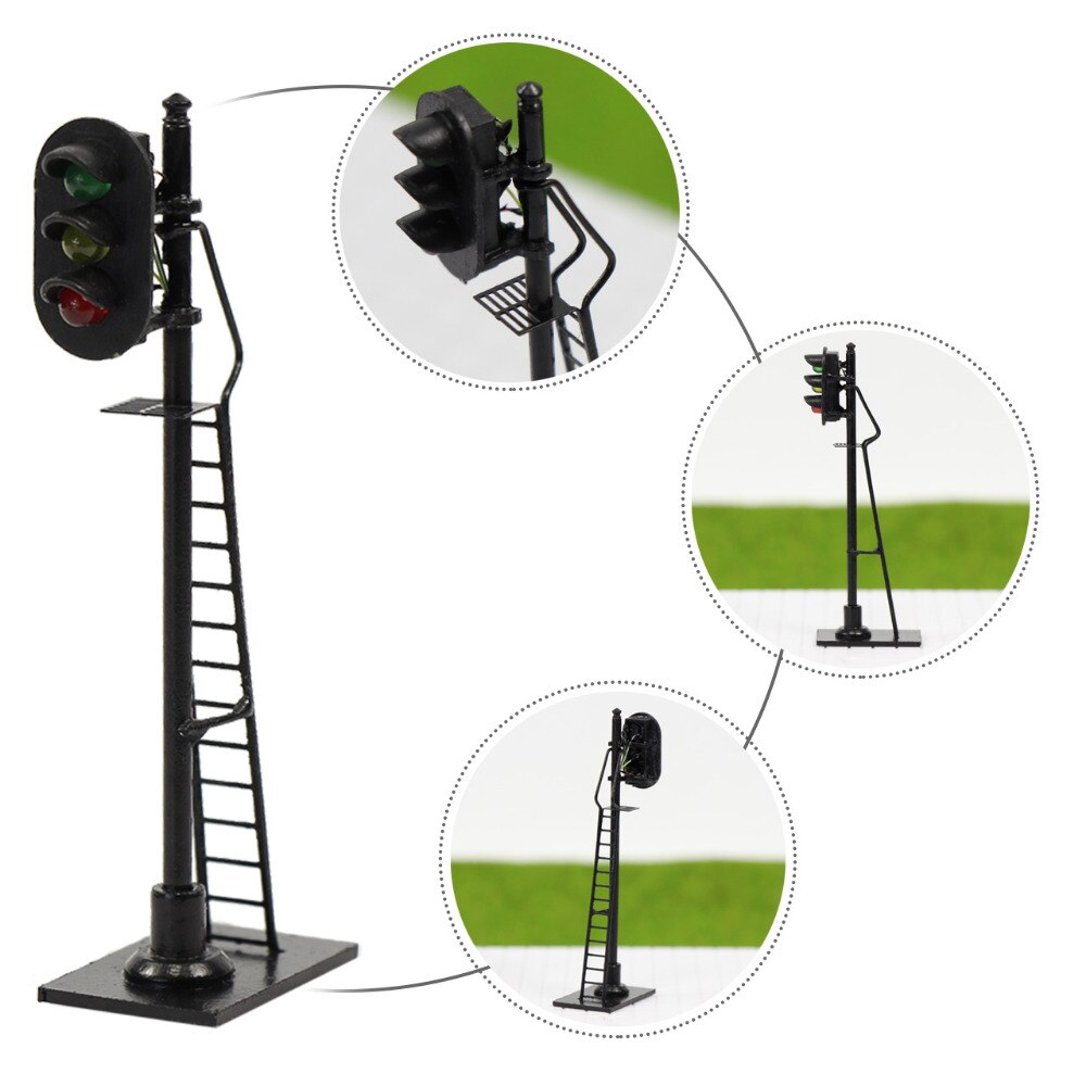 3pcs Model Railway HO Scale 1:87 Red Yellow Green Block Signal Traffic Signal 6.3cm Traffic Light Black Post with Ladder