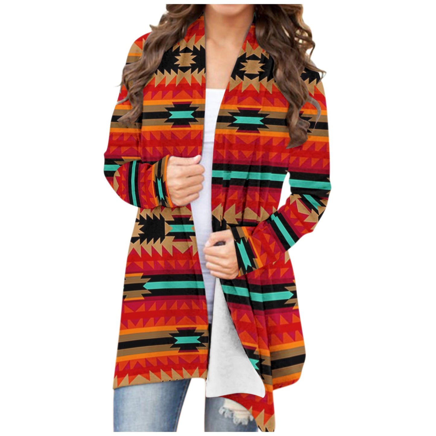 Women‘s Cardigan Fashionable Geometric Aztec Print Western Ethnic Jacket Long Sleeve Coat Female Autumn Winter Plus Size Clothes