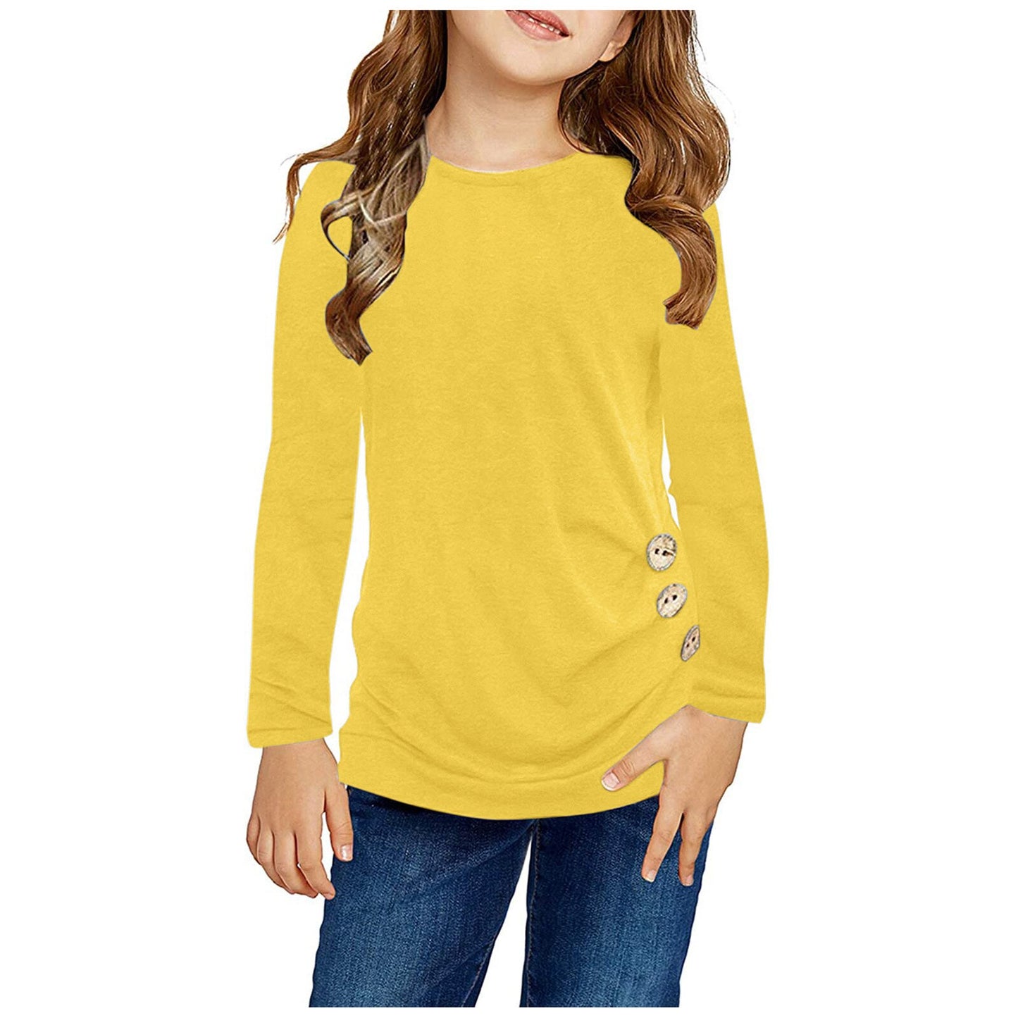 Kids Girls Casual Tunic Tops Knot Front Button Long Sleeve Casual Loose Blouse Autumn Winter T-Shirt Tee Camiseta de manga corta