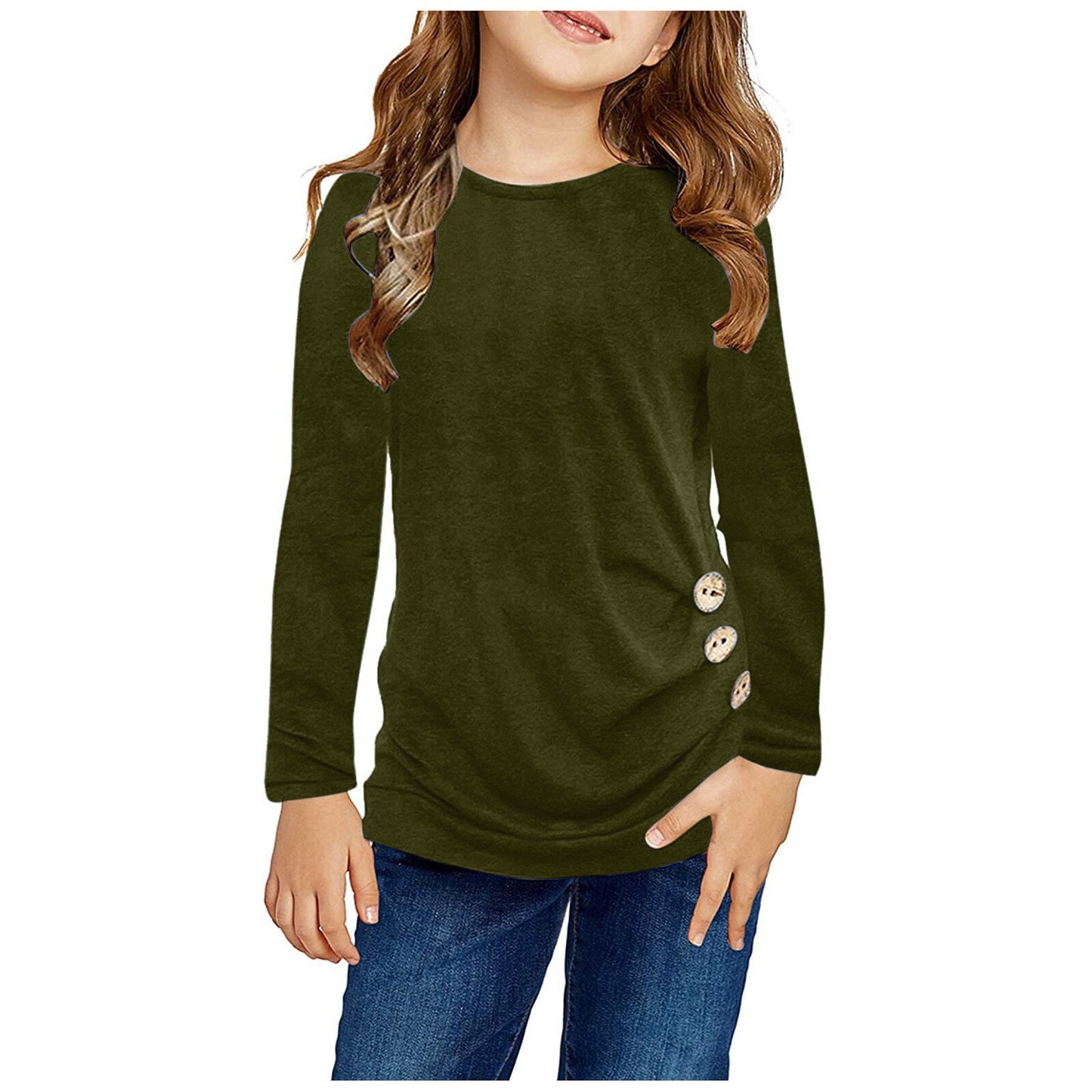 Kids Girls Casual Tunic Tops Knot Front Button Long Sleeve Casual Loose Blouse Autumn Winter T-Shirt Tee Camiseta de manga corta