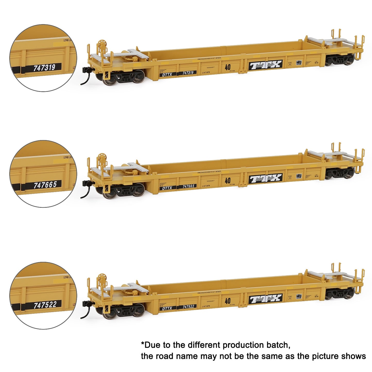 Evemodel 3pcs HO Scale 40' Well Car 1:87 40ft Depressed Center Flat Car Model Railway Wagon Freight Car C8749