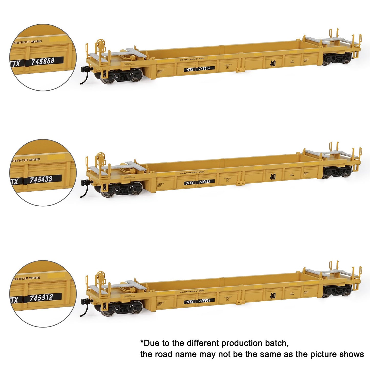 Evemodel 3pcs HO Scale 40' Well Car 1:87 40ft Depressed Center Flat Car Model Railway Wagon Freight Car C8749