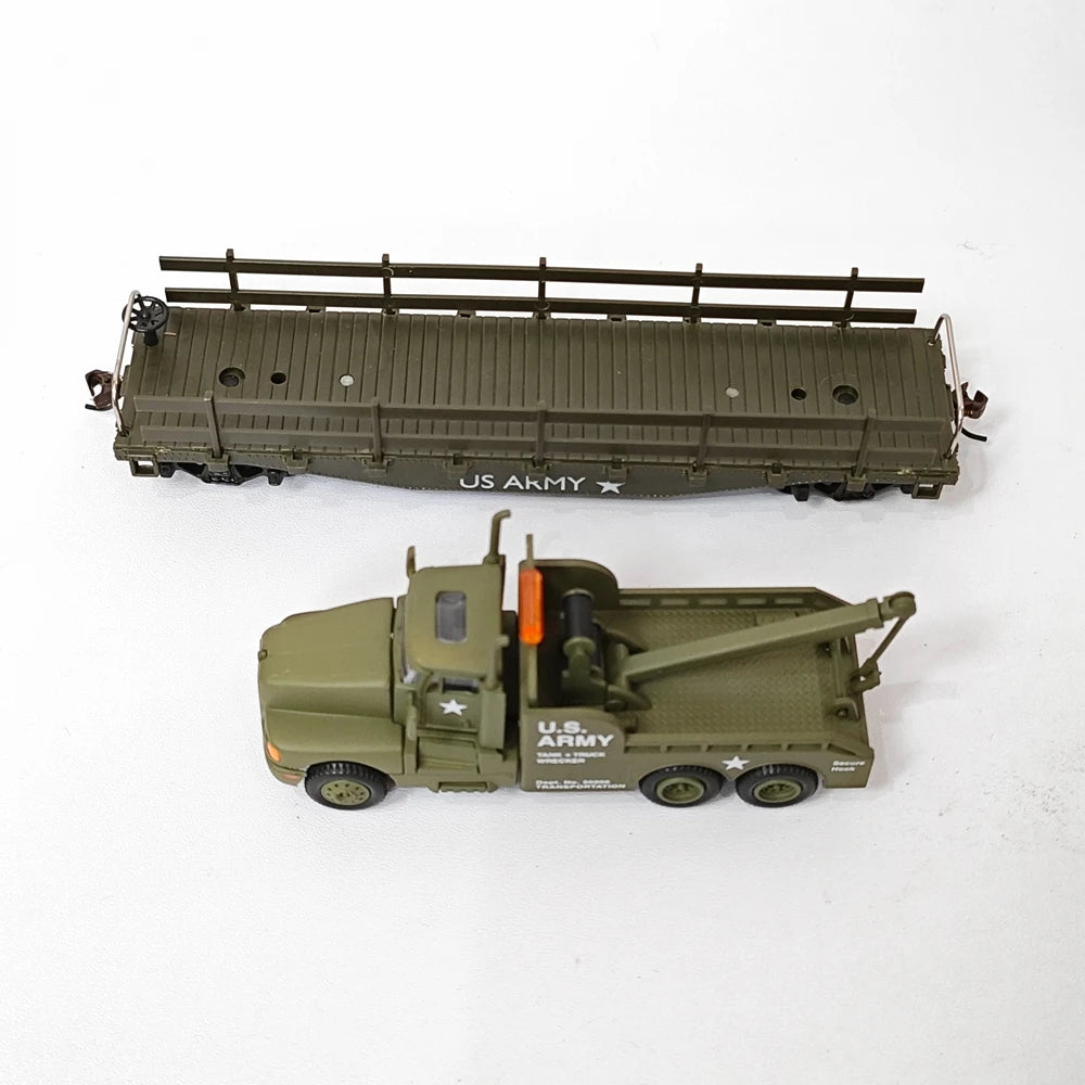 1:87 HO Rail Road Flat Car with Knuckle Couplers US Military A Ction Series Train Truck Model Car Model