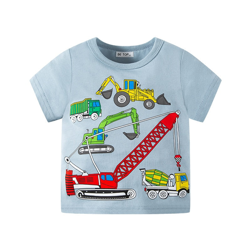 Summer Cotton Boys T-Shirt Kids Shirts Baby Boys Casual Short Sleeve Car Print T-shirt For Boy Children Toddlder Tee Shirts Tops