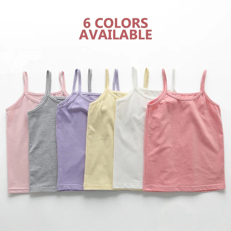 2024 Summer Cotton Girls Tanks Top Breathable Underwears Children Camisoles Kids Solid Color Undershirt Sleeveless Vest Age 3-8 Mike's mixed store