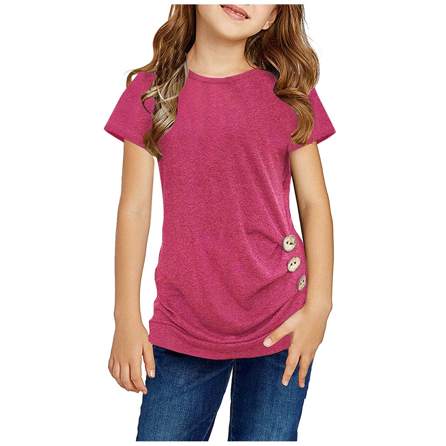 4-13Y Kids T Shirts Little Girls Casual Tunic Tops Knot Front Button Short Sleeve Blouse Tee Tops Summer Clothes детская одежда