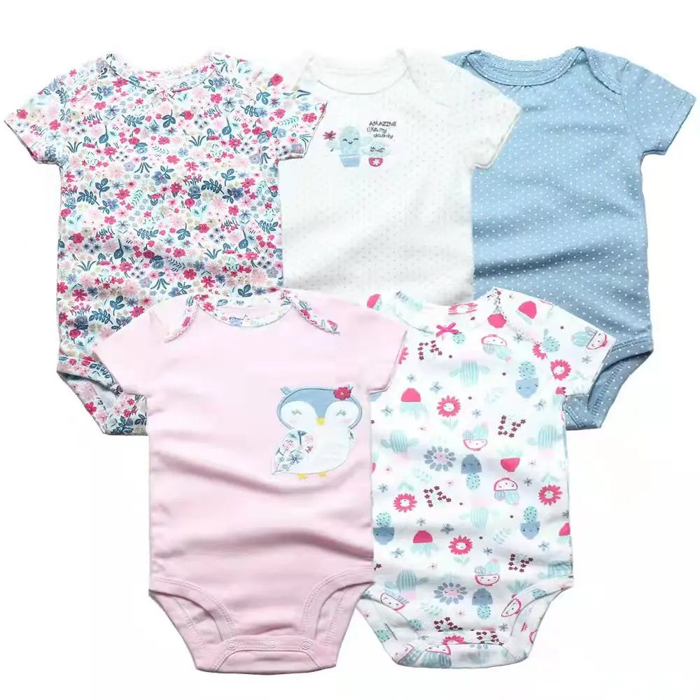 New Cartoon Baby Boys Girls Bodysuit 3-5PCS Short Sleeve 100% Cotton Baby Clothes 0-24Months Newborn Body Bebe Jumpsuit Clothing Mike's mixed store