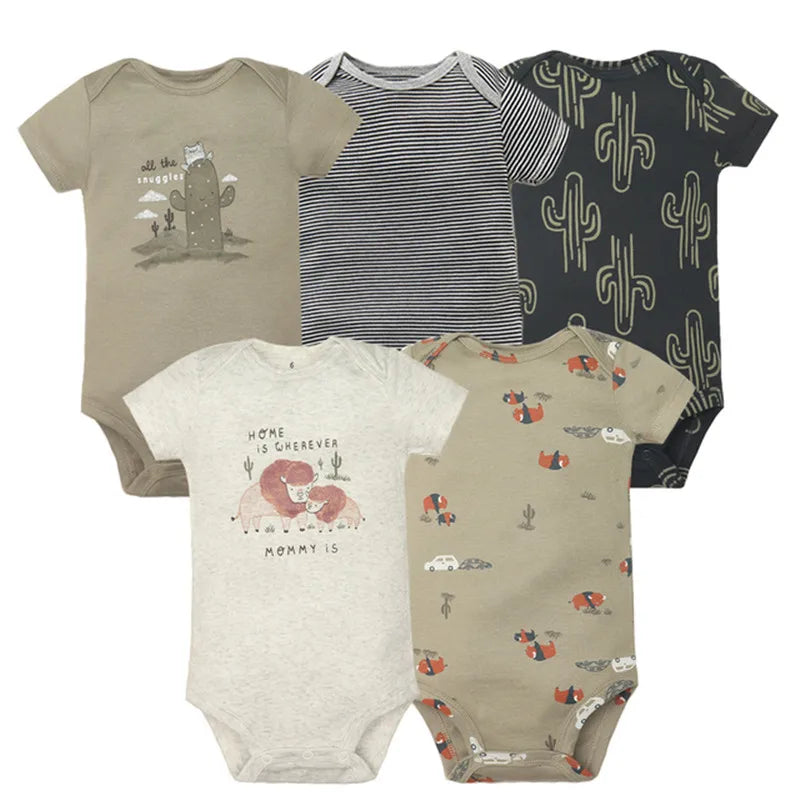 New Cartoon Baby Boys Girls Bodysuit 3-5PCS Short Sleeve 100% Cotton Baby Clothes 0-24Months Newborn Body Bebe Jumpsuit Clothing Mike's mixed store