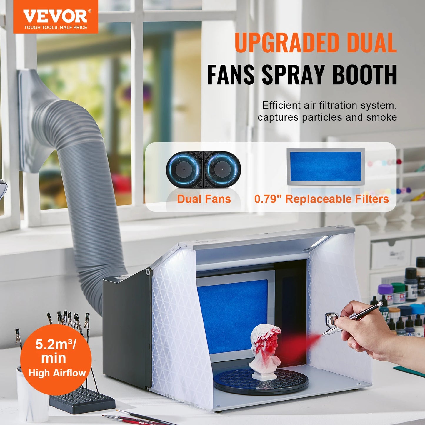 VEVOR Airbrush Spray Booth Portable Hobby Airbrush Paint Spray Booth Kit with 4 LED Light Powerful Dual Exhaust Fans