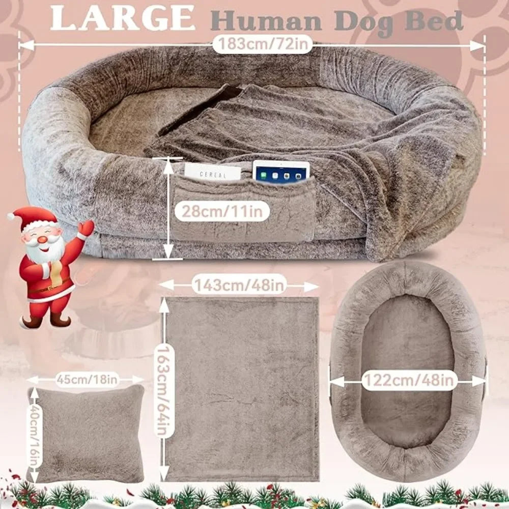 72“x48”x11“ Extra Large Human Dog Bed for People Adults and Pets Litter Box Mattress Cover Toys for Cats Accessories Fur Cap Pet