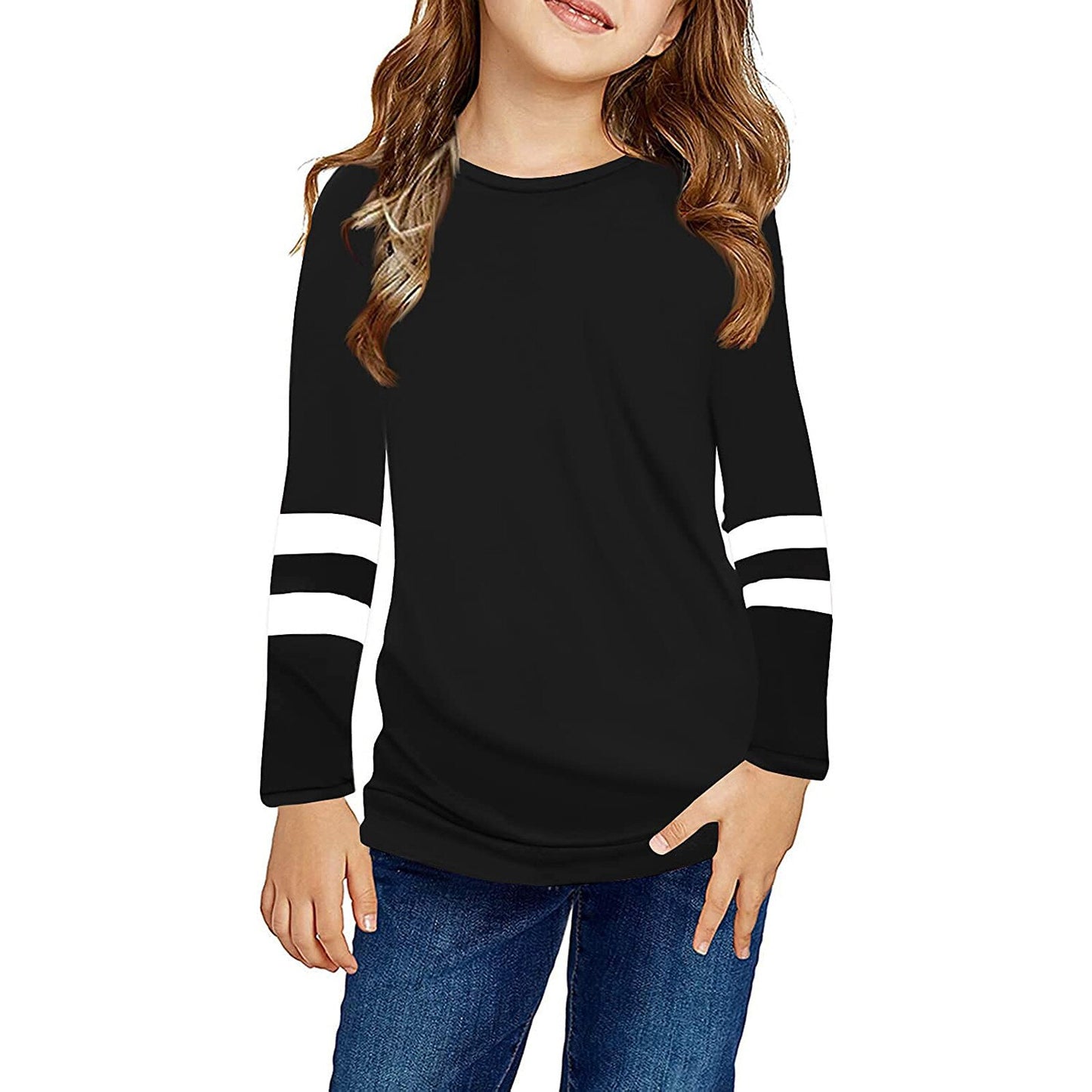 Girls T Shirts Kids Spring Summer Shirts For Girls Long Sleeve Colorblock Girls T-shirt Tops 6 8 9 10 12 Years Big Girls Clothes