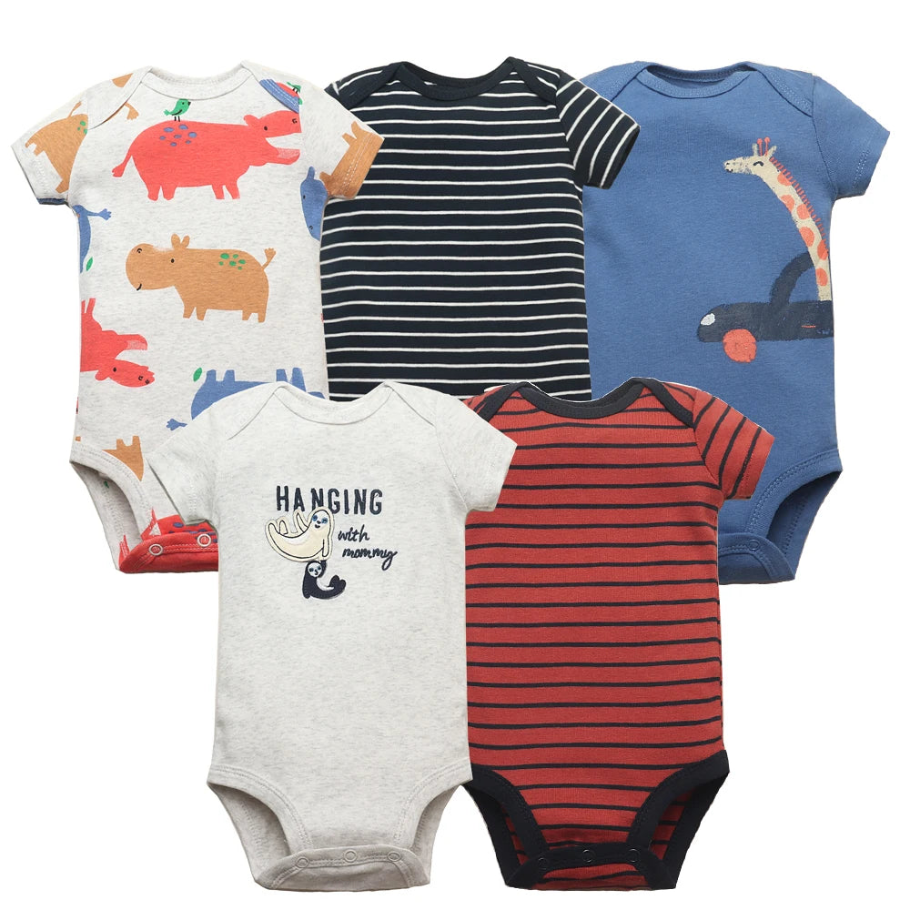 New Cartoon Baby Boys Girls Bodysuit 3-5PCS Short Sleeve 100% Cotton Baby Clothes 0-24Months Newborn Body Bebe Jumpsuit Clothing Mike's mixed store