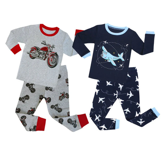 Boys Cartoon Pajamas Spring Autumn Long Sleevep Pijama Kids Airplane Motorcycle Pyjama Cotton Baby Homewear Underwear Clothes Mike's mixed store