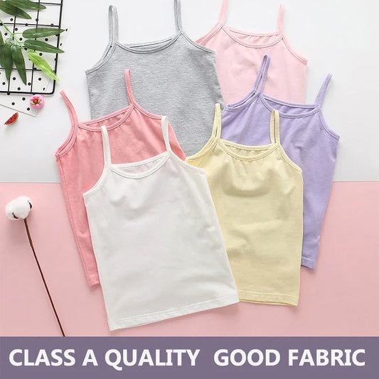 2024 Summer Cotton Girls Tanks Top Breathable Underwears Children Camisoles Kids Solid Color Undershirt Sleeveless Vest Age 3-8 Mike's mixed store