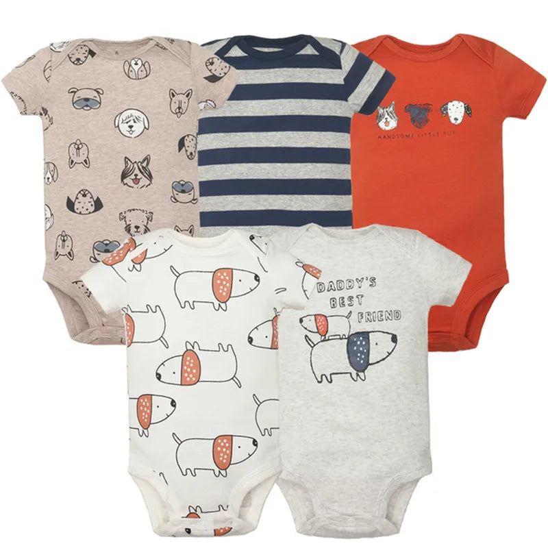 New Cartoon Baby Boys Girls Bodysuit 3-5PCS Short Sleeve 100% Cotton Baby Clothes 0-24Months Newborn Body Bebe Jumpsuit Clothing Mike's mixed store