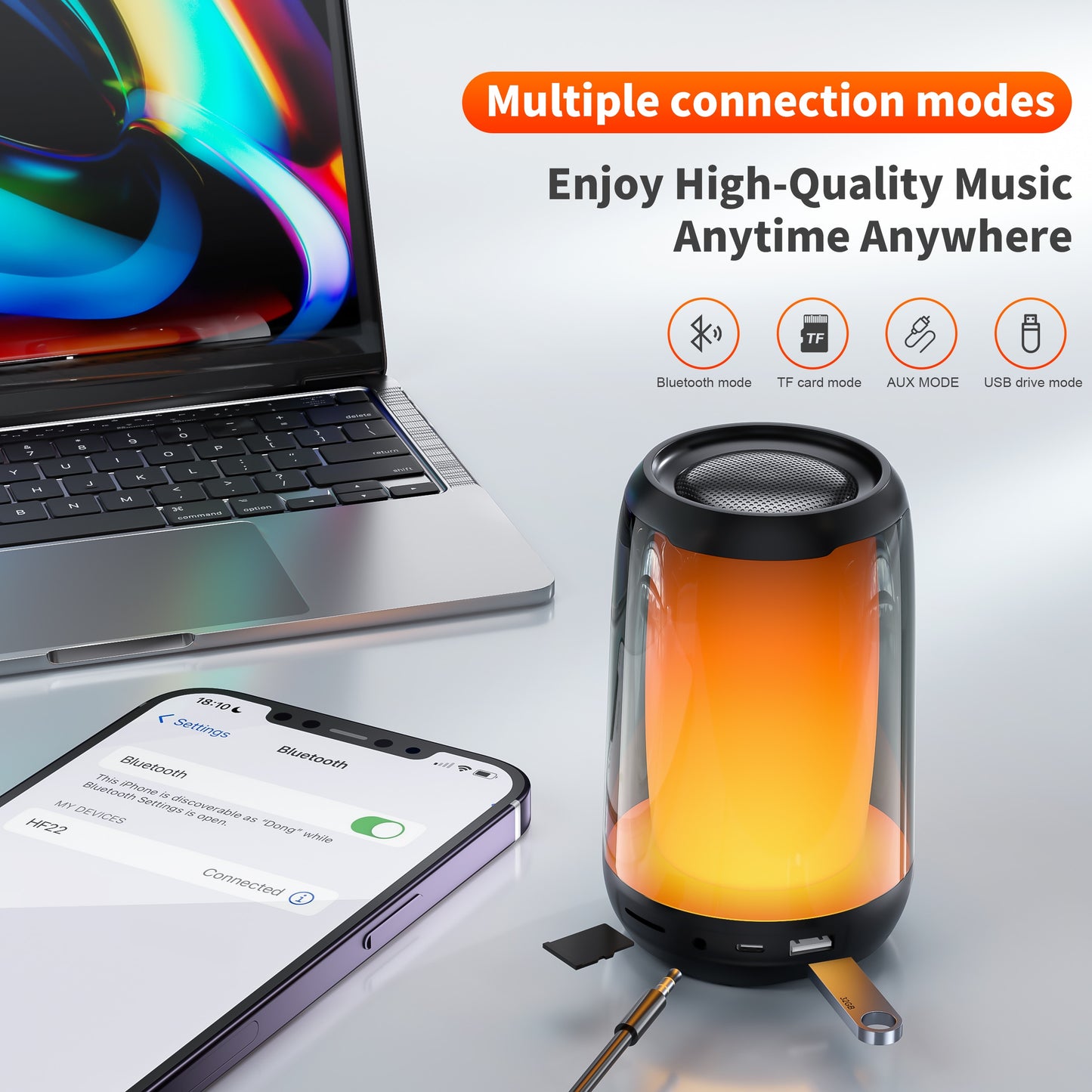 Portable Bluetooth Speaker 12 kinds color lights Night Light Atmosphere Lamps 45MM Loudspeaker QERE Multiple connection modes