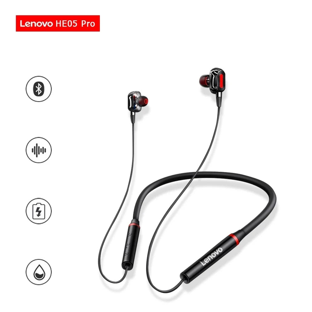 Original Lenovo HE05 Pro TWS Wireless Earphone Bluetooth 5.0 Sports Noise Canceling Neckband Headphones Waterproof Microphone Mike's mixed store