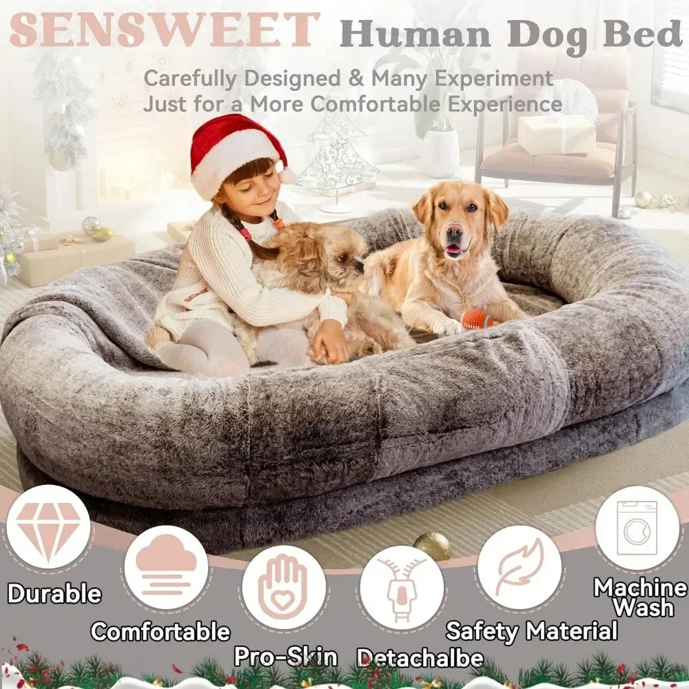 72“x48”x11“ Extra Large Human Dog Bed for People Adults and Pets Litter Box Mattress Cover Toys for Cats Accessories Fur Cap Pet