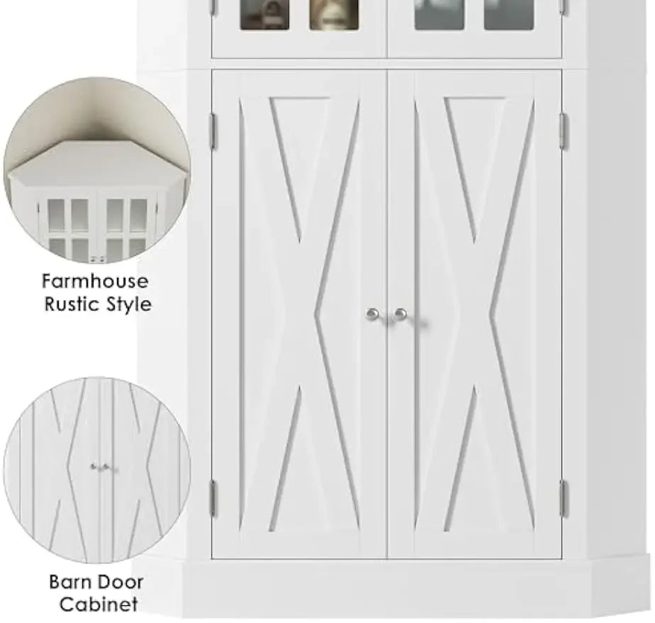 67" Corner Cabinet, Tall Corner Storage Cabinet with 4 Doors, Corner Cabinet with Spacious Top, Curved Profile Design, Space Mike's mixed store