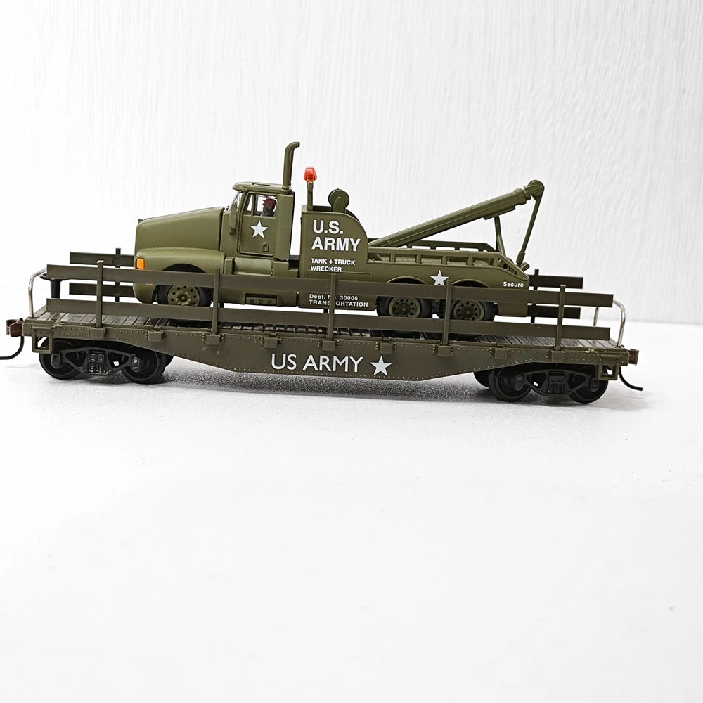 1:87 HO Rail Road Flat Car with Knuckle Couplers US Military A Ction Series Train Truck Model Car Model