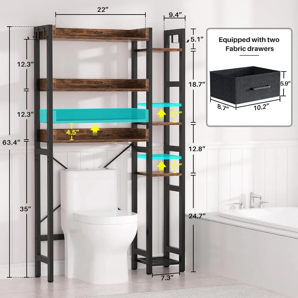 Over The Toilet Storage with 2 Drawers - 7 Tier Bathroom Organizer with Adjustable Shelf, Mike's mixed store