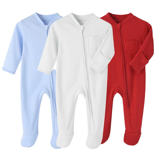 Newborn Baby Romper Footed Spring Autumn Girls Boys Bodysuit Soft Cotton Toddler Jumpsuits Solid Color Overalls Infant Clothing Mike's mixed store