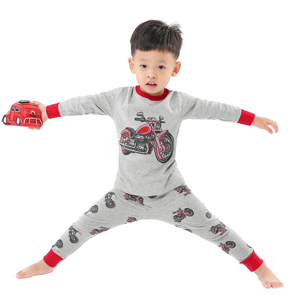 Boys Cartoon Pajamas Spring Autumn Long Sleevep Pijama Kids Airplane Motorcycle Pyjama Cotton Baby Homewear Underwear Clothes Mike's mixed store