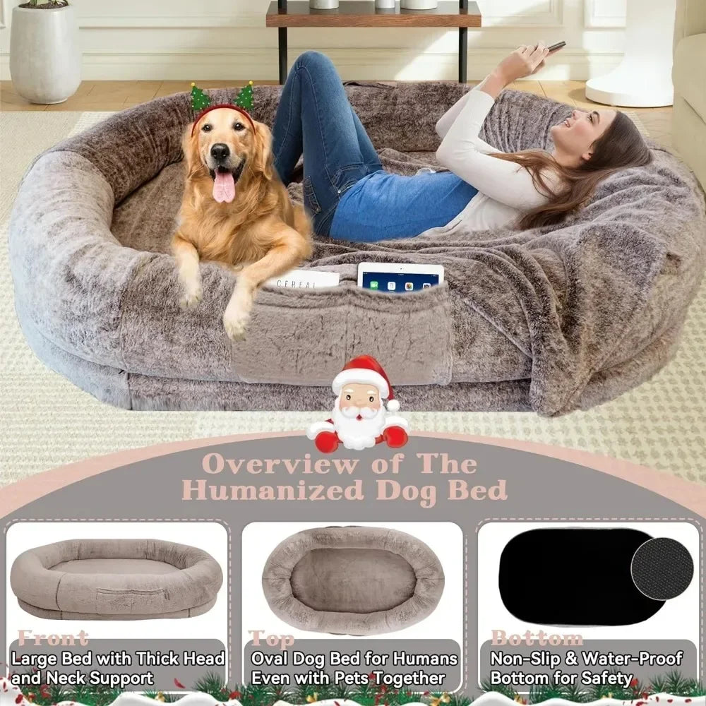 72“x48”x11“ Extra Large Human Dog Bed for People Adults and Pets Litter Box Mattress Cover Toys for Cats Accessories Fur Cap Pet