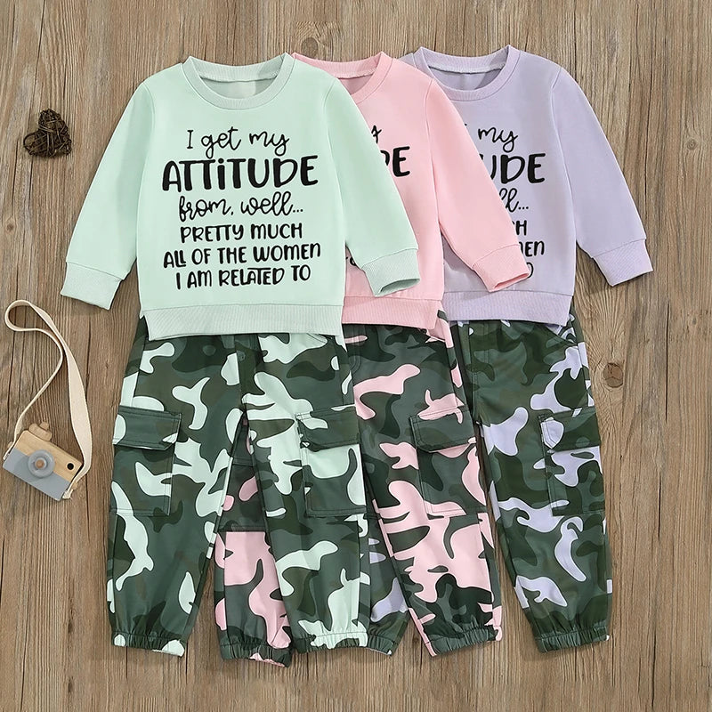 Toddler Girls Clothes 2T 3T 4T 5T Fall Outfits Baby Pullover Sweatshirt & Camouflage Pants Set Kids Winter Sweatsuit Mike's mixed store