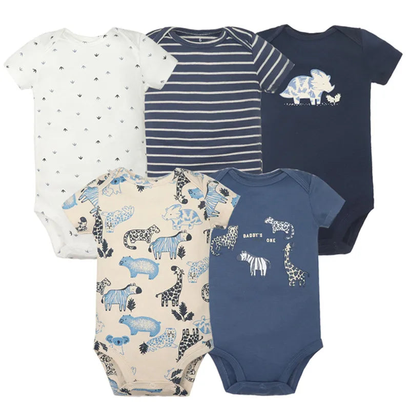 New Cartoon Baby Boys Girls Bodysuit 3-5PCS Short Sleeve 100% Cotton Baby Clothes 0-24Months Newborn Body Bebe Jumpsuit Clothing Mike's mixed store