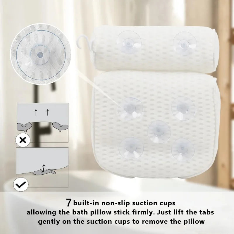 Bath Pillow for Bathtub Support Neck,Head and Back with Non-Slip Suction Cups air mesh Mike's mixed store