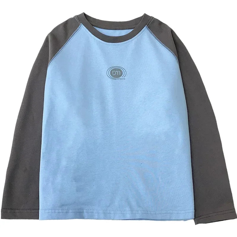 2024 Boy Raglan Sleeves Pure Cotton Long Sleeved T-shirt Top for Children's Spring and Autumn New Children's Wear Bottom Trendy Mike's mixed store