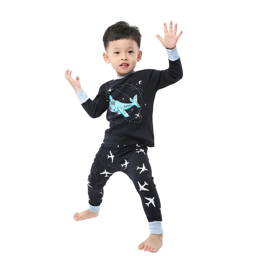 Boys Cartoon Pajamas Spring Autumn Long Sleevep Pijama Kids Airplane Motorcycle Pyjama Cotton Baby Homewear Underwear Clothes Mike's mixed store