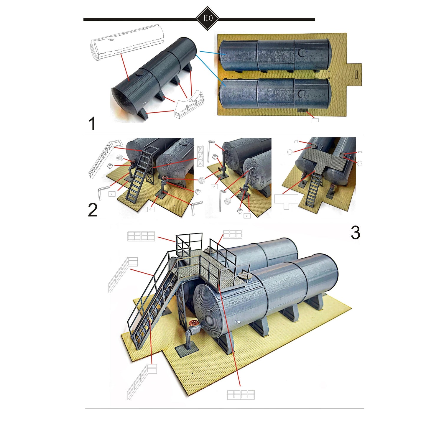 1/87 HO Scale Building Model Double Oil Tank Model Train Scene Miniature Collection Sand Table Landscape Assemble Model Toy