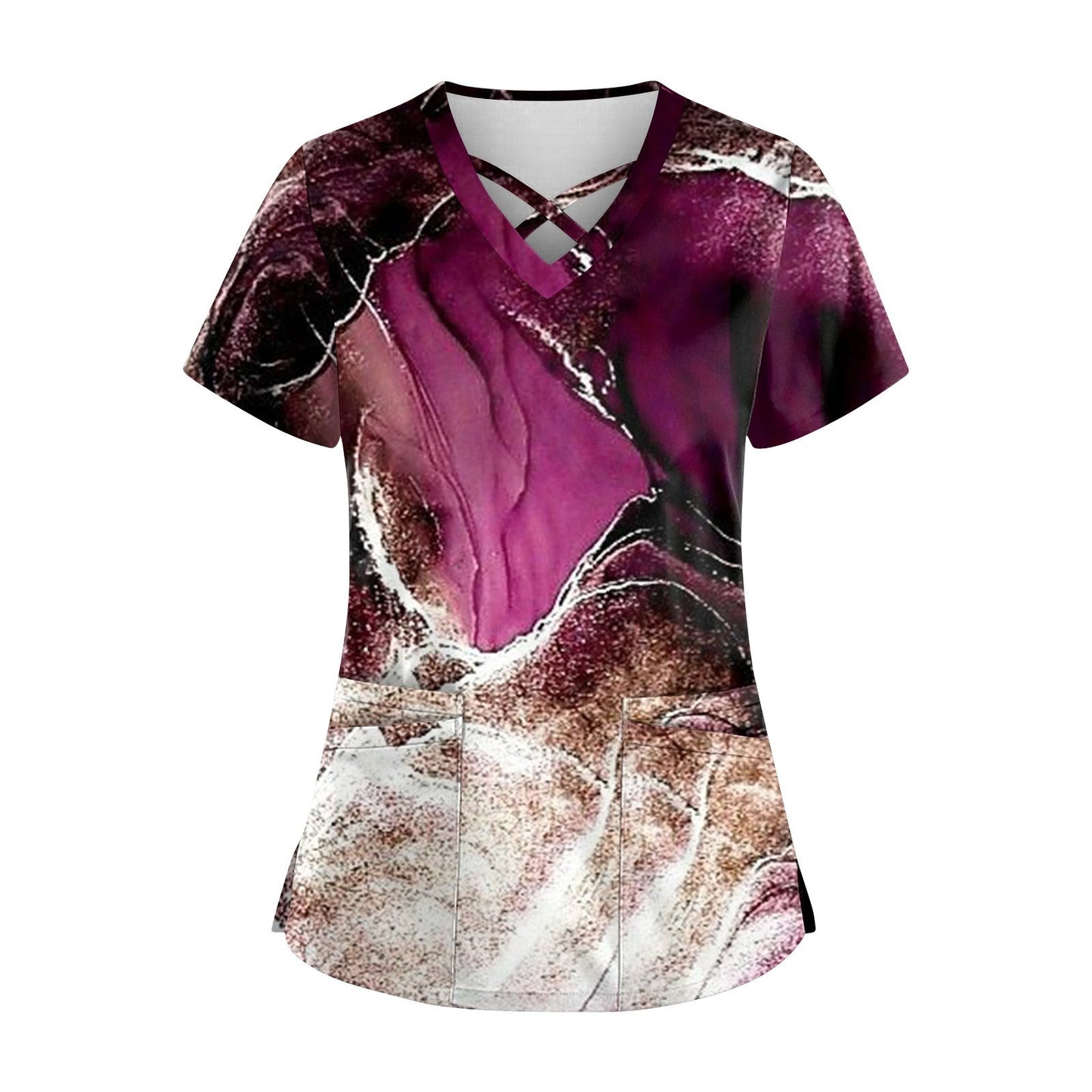 Gradient 3D Printing T-Shirts for Women Short Sleeve V Neck Nurse Working Uniform Casual Breathable Women Surgical Gown T-shirt