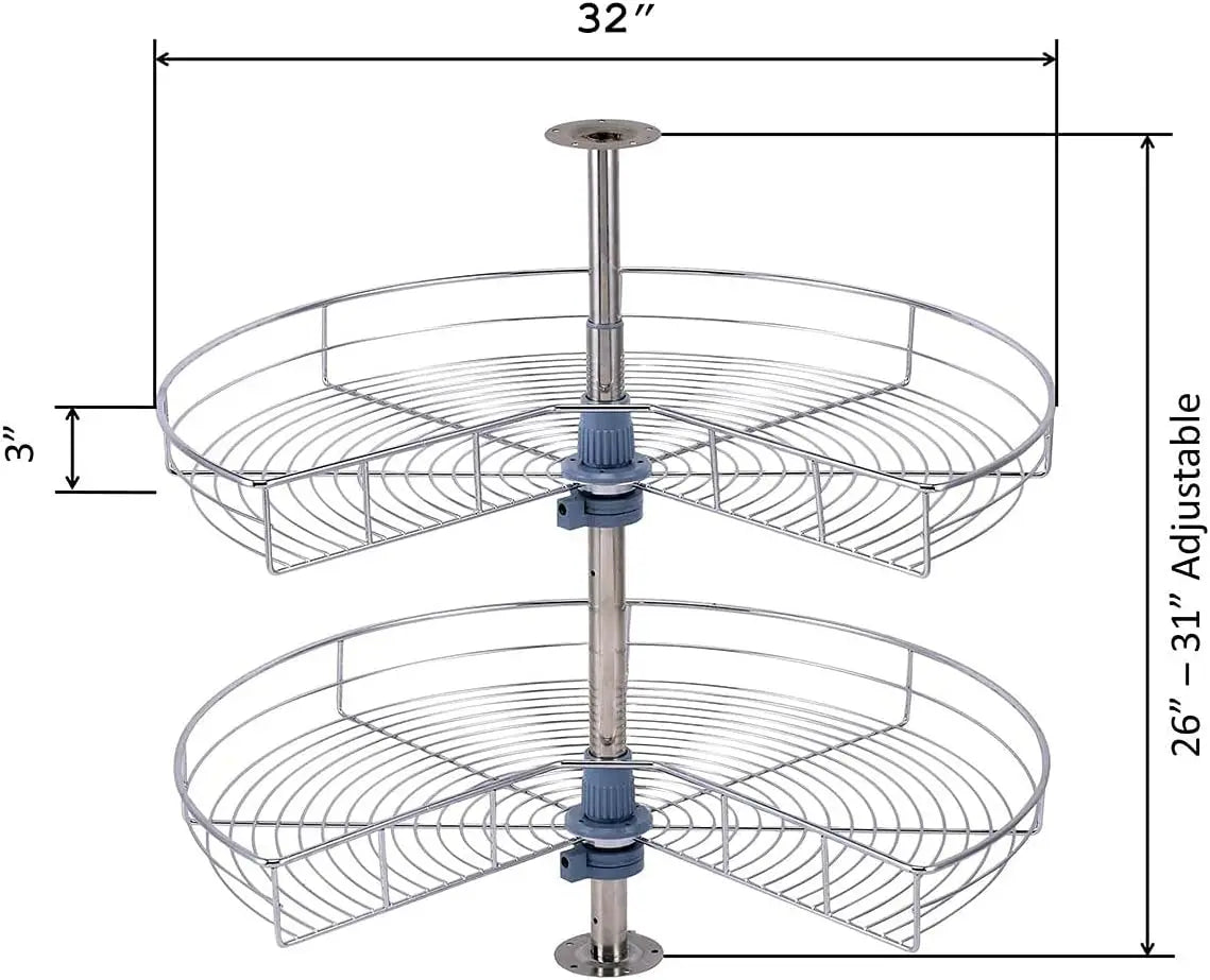 32“ Kidney Shape Chrome Lazy Susan Double Rack Kitchen Cabinet 2 Shelf Set(Base Cabinet Kidney Shape Dia.32)