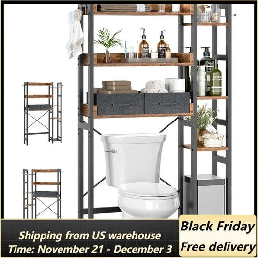 Over The Toilet Storage with 2 Drawers - 7 Tier Bathroom Organizer with Adjustable Shelf, Mike's mixed store