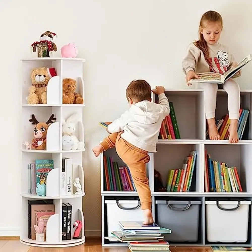 Rotating Bookshelf, 4 Tier 360 Rotating Bookshelf, Corner Wood Bookshelf Organizer, Floor Standing Revolving Bookcase Rack